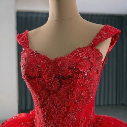 Princess Ball Gown Red Quinceanera Dress Lace Applique Sweet 16 Gown Off Shoulder Birthday Vestido De 15 Anos