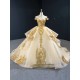 Princess Champagne Quinceanera Dress Lace Applique Sequin Sweet 16 Gown Off Shoulder Birthday Vestido De 15 Anos