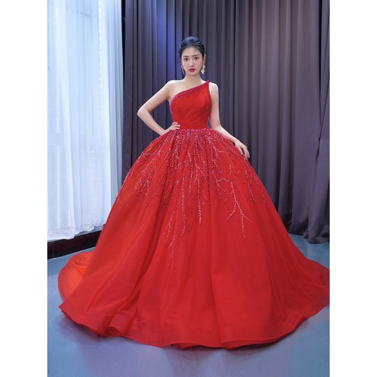 Princess Lace Appliques Ballgown Red Quinceanera Dress Sleeveless Prom Dress Formal Gown Sweet 16 Party Dresses