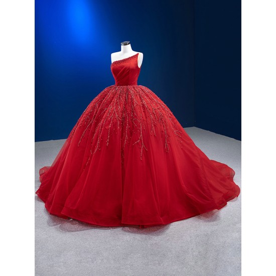 Princess Lace Appliques Ballgown Red Quinceanera Dress Sleeveless Prom Dress Formal Gown Sweet 16 Party Dresses