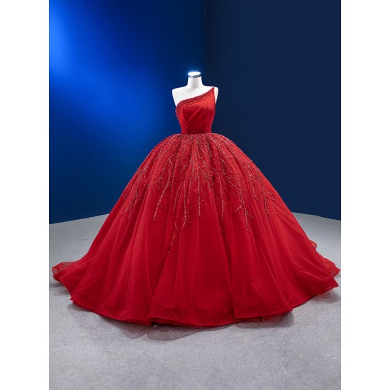 Princess Lace Appliques Ballgown Red Quinceanera Dress Sleeveless Prom Dress Formal Gown Sweet 16 Party Dresses