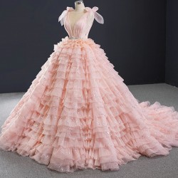 Princess Pink Women Sweet 15 16 Dress Tiered Ball Gown Custom Made Sleeveless Quinceanera Dress