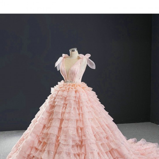 Princess Pink Women Sweet 15 16 Dress Tiered Ball Gown Custom Made Sleeveless Quinceanera Dress