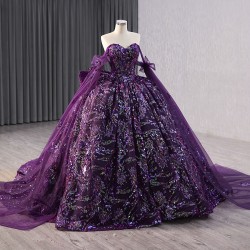 Princess Purple Sweet 15 Dress Cape Sleeve Strapless Ballgown Quinceanera Dress 2024 Cocktail Dresses