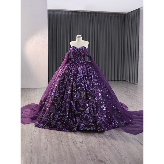 Princess Purple Sweet 15 Dress Cape Sleeve Strapless Ballgown Quinceanera Dress 2024 Cocktail Dresses