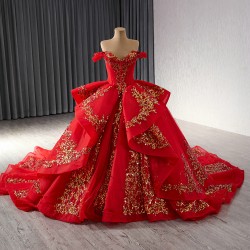 Princess Red Quinceanera Dress Custom Sequin Sweet 15 16 Dress Off Shoulder Party Gown