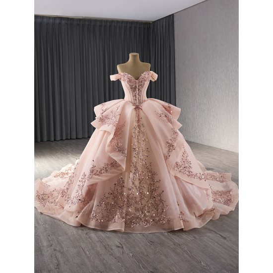 Princess Red Quinceanera Dress Custom Sequin Sweet 15 16 Dress Off Shoulder Party Gown