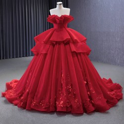 Princess Red Quinceanera Dress Tiered Ballgown Prom Dress Sleeveless Floral Appliques 2024 Sweet 15 16 Gown