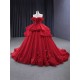 Princess Red Quinceanera Dress Tiered Ballgown Prom Dress Sleeveless Floral Appliques 2024 Sweet 15 16 Gown