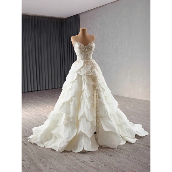 Princess Tiered Wedding Dresses 2024 A Line Beading Crystal Sleeveless Bride Gown Vestido De Noiva