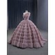 Princess Tulle Mauve Prom Dresses For Wedding Party Ruffled Sleeveless Formal Occasion Dress Evening Gowns