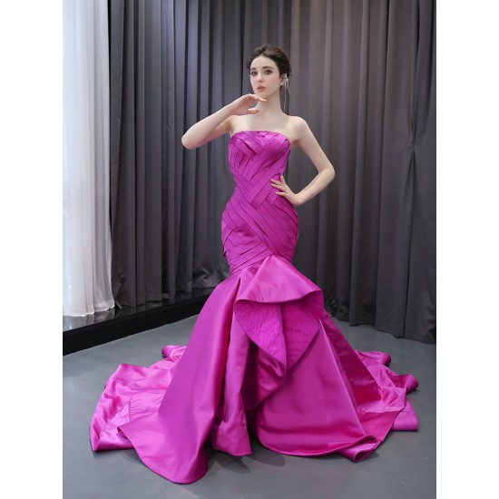 Purple Evening Dresses Pleated Strapless Prom Dress Formal Party Women Gowns 2024