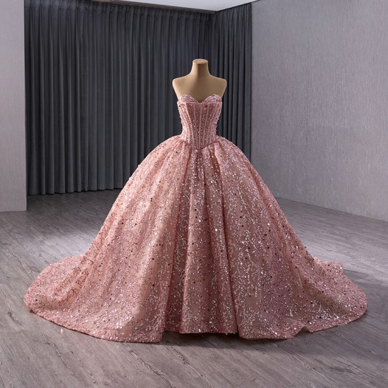 Rose Gold Quinceanera Dress Sequin Ball Gown Sleeveless Sweet 16 Birthday Vestidos De 15 Anos