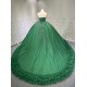 Ruffled Green Quince Dress Sleeveless Vestidos De 15 Anos Crystal Strapless Sweet 15 Gowns