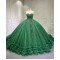 Ruffled Green Quince Dress Sleeveless Vestidos De 15 Anos Crystal Strapless Sweet 15 Gowns