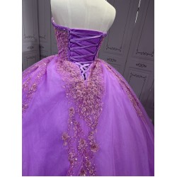 Ruffled Lilac Quince Dress Sleeveless Vestidos De 15 Anos Crystal Strapless Sweet 15 Gowns