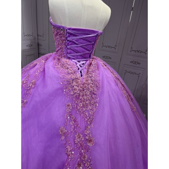 Ruffled Lilac Quince Dress Sleeveless Vestidos De 15 Anos Crystal Strapless Sweet 15 Gowns