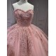 Ruffled Pink Quince Dress Sleeveless Vestidos De 15 Anos Crystal Strapless Sweet 15 Gowns