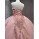 Ruffled Pink Quince Dress Sleeveless Vestidos De 15 Anos Crystal Strapless Sweet 15 Gowns