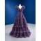 Ruffled A Line Evening Dresses Women Cape Sleeve Prom Gowns Robe De Soiree Fomal Dress