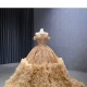 Ruffled Gold Quinceanera Dress Cape Sleeve Vestidos De 15 Anos Scoop Neck Cocktail Dresses