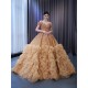 Ruffled Gold Quinceanera Dress Cape Sleeve Vestidos De 15 Anos Scoop Neck Cocktail Dresses