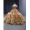 Ruffled Gold Quinceanera Dress Cape Sleeve Vestidos De 15 Anos Scoop Neck Cocktail Dresses