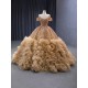 Ruffled Gold Quinceanera Dress Cape Sleeve Vestidos De 15 Anos Scoop Neck Cocktail Dresses