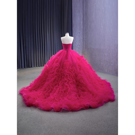 Ruffled Hot Pink Quinceanera Dress Sleeveless Sweet 15 16 Dresses Sweetheart Neck Vestidos De 15 Anos