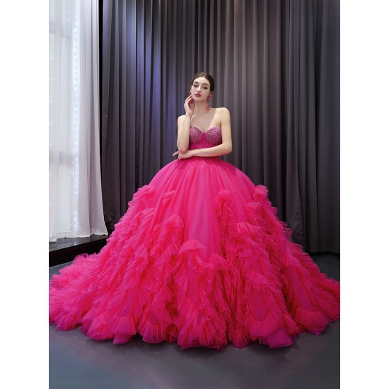 Ruffled Hot Pink Quinceanera Dress Sleeveless Sweet 15 16 Dresses Sweetheart Neck Vestidos De 15 Anos