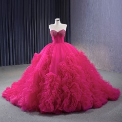 Ruffled Hot Pink Quinceanera Dress Sleeveless Sweet 15 16 Dresses Sweetheart Neck Vestidos De 15 Anos