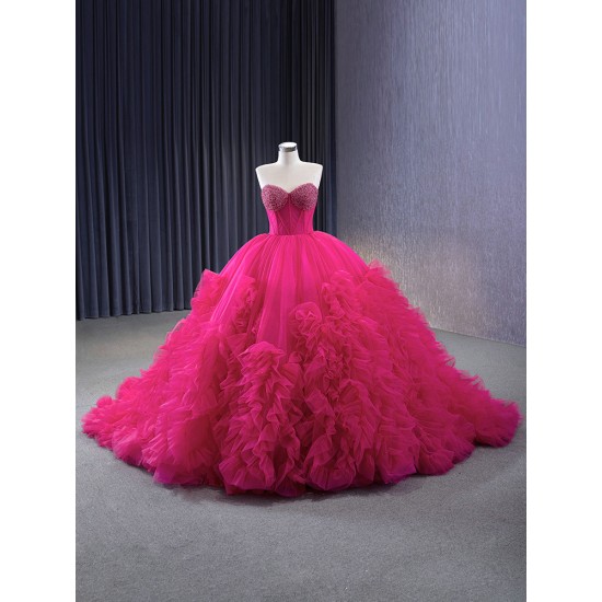 Ruffled Hot Pink Quinceanera Dress Sleeveless Sweet 15 16 Dresses Sweetheart Neck Vestidos De 15 Anos