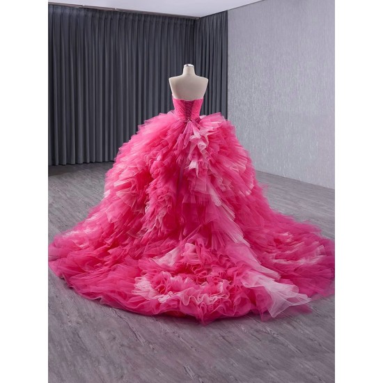 Ruffled Hot Pink Quinceanera Dresses Sleeveless Vestidos de 15 quniceanera Dress Ball Gown Girls Sweet 16 Party Gown