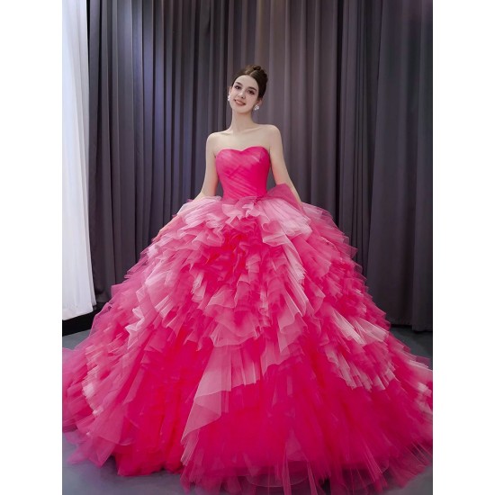 Ruffled Hot Pink Quinceanera Dresses Sleeveless Vestidos de 15 quniceanera Dress Ball Gown Girls Sweet 16 Party Gown