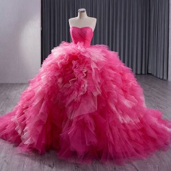 Ruffled Hot Pink Quinceanera Dresses Sleeveless Vestidos de 15 quniceanera Dress Ball Gown Girls Sweet 16 Party Gown