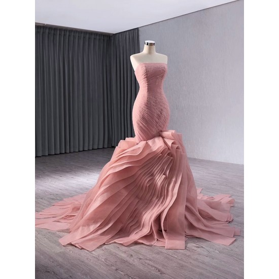 Ruffled Mauve Prom Evening Dresses Sleeveless Party Prom Dress Mermaid Cocktail Prom Gowns Plus Size