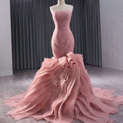 Ruffled Mauve Prom Evening Dresses Sleeveless Party Prom Dress Mermaid Cocktail Prom Gowns Plus Size