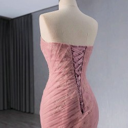 Ruffled Mauve Prom Evening Dresses Sleeveless Party Prom Dress Mermaid Cocktail Prom Gowns Plus Size