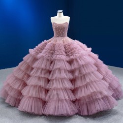 Ruffled Mauve Quinceanera Dress Ball Gown Evening Dress for Women Long Sweet 15 16 Dresses