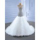 Ruffled Mermaid Bridal Gown High Neck Wedding Dress Crystal Bride Dresses Vestidos De Novia