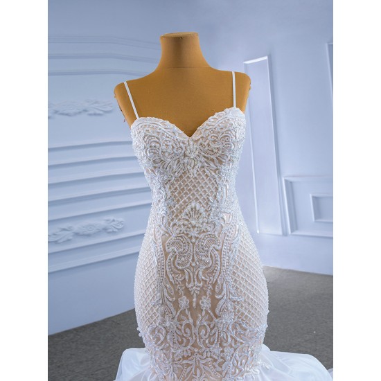 Ruffled Mermaid Wedding Dress Spaghetti Straps Sleeveless Lace Backless Bridal Grown 2024