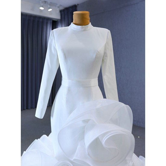 Ruffled Mermaid Wedding Dress Long Sleeves Muslin Bridal Gown Lace High Neck Gown Vestido 2024