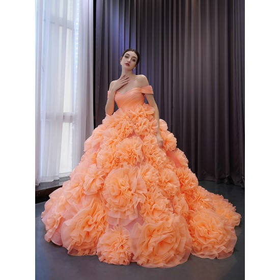 Ruffled Orange Ball Gown Quinceanera Dress 2024 Off Shoulder Sweet 15 16 Dresses Party Gown Prom Cocktail Gown