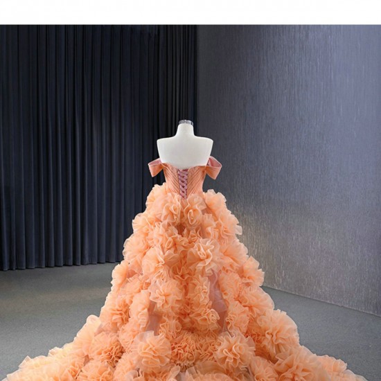 Ruffled Orange Ball Gown Quinceanera Dress 2024 Off Shoulder Sweet 15 16 Dresses Party Gown Prom Cocktail Gown