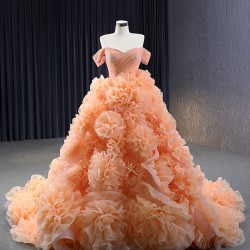 Ruffled Orange Ball Gown Quinceanera Dress 2024 Off Shoulder Sweet 15 16 Dresses Party Gown Prom Cocktail Gown