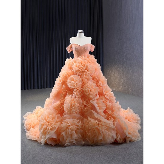 Ruffled Orange Ball Gown Quinceanera Dress 2024 Off Shoulder Sweet 15 16 Dresses Party Gown Prom Cocktail Gown