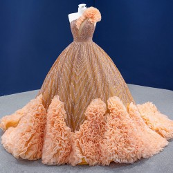 Ruffled Orange Quinceanera Dress Ball Gown Sleeveless Prom Dresses For Women Party Gown