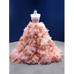 Ruffled Pink Evening Dresses Women 2024 Luxury Dubai Strapless Elegant Formal Party Prom Gowns Vestidos De Gala