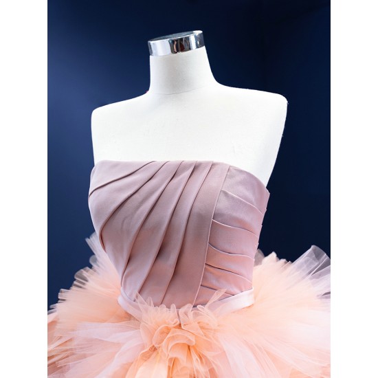 Ruffled Pink Evening Dresses Women 2024 Luxury Dubai Strapless Elegant Formal Party Prom Gowns Vestidos De Gala