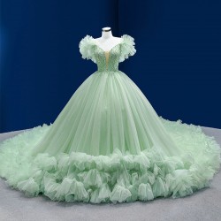 Ruffled Quinceanera Dress Sage Green Evening Dress for Women Long Sweet 15 16 Dresses